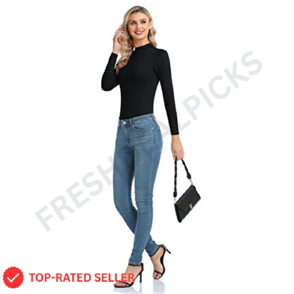 Long Sleeve Thermal Top Slim Fit Mock Neck Lightweight Layer Chic Minimal - Picture 7 of 7